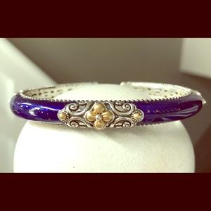 Barbara Bixby Enamel SS/18K Hinged Bangle Bracelet